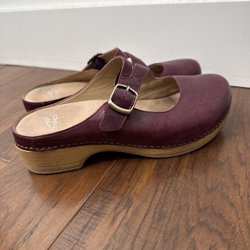 Dansko Britney Mary Jane Leather Clogs Buckle Mule Burgundy Comfort Women's 41